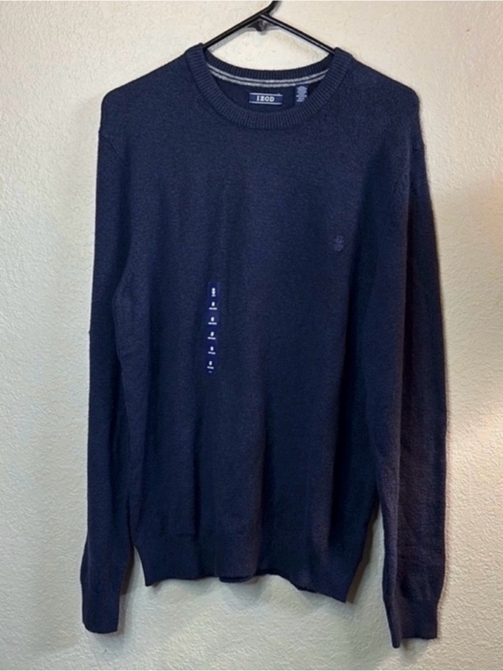 New Izod Sweater Men’s Navy Blue Crew Neck Classic Casual Knit Soft Sz Medium